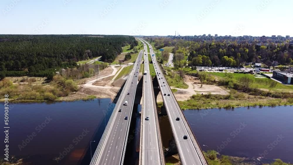 custom made wallpaper toronto digitalA1 highway bridges over blue river Neris near Kaunas city, aerial view
