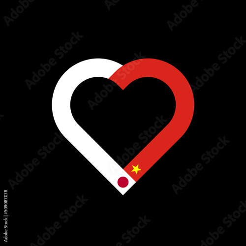 unity concept. heart ribbon icon of japan and vietnam flags. vector illustration isolated on black background