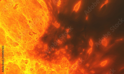 Explosion volcanic eruption close-up, on a black background. Horizontal
