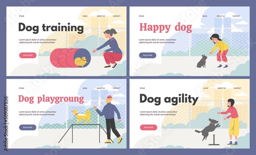 Website banner templates set about dog training and agility flat style