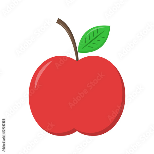 red apple fruit, white background. Vector graphic illustration. Vegetarian cafe print, poster, card. Natural, organic, and fresh