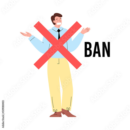 Person got ban in social media, cartoon flat vector illustration isolated.