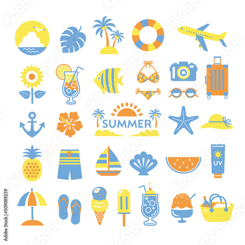 夏のイラストセット　夏　海　旅行　アイコン
