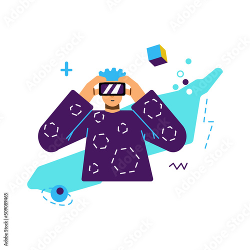 Metaverse augmented Virtual Reality technology, flat vector illustration isolated.