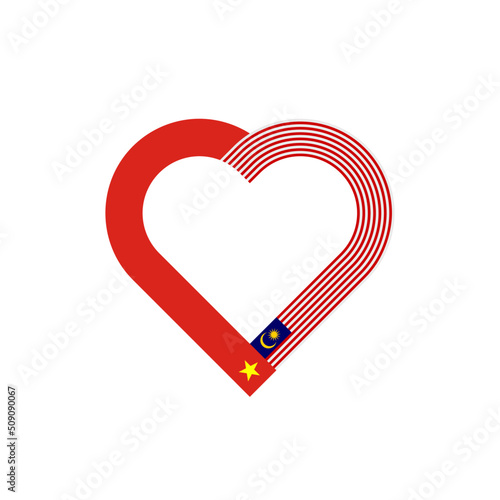 unity concept. heart ribbon icon of vietnam and malaysia flags. vector illustration isolated on white background