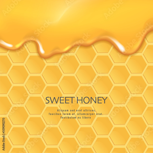 Background with honeycombs and honey