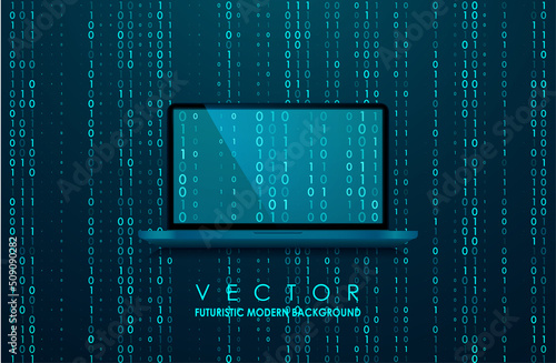 Abstract virtual digital stream. Binary computer code background.