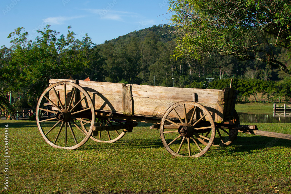 An old wooden cart on a fazenda in Brazil. Wooden cart