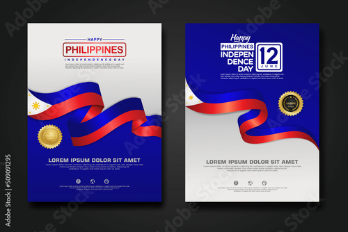 Set poster design Philippines happy Independence Day background template