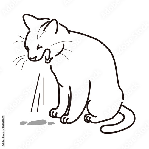 毛玉を吐くネコのイラスト　着色なし