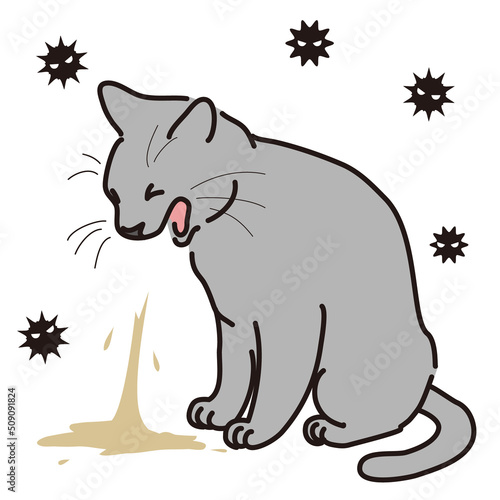 吐くネコのイラスト　着色あり