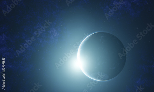 Planet in space  sun rising