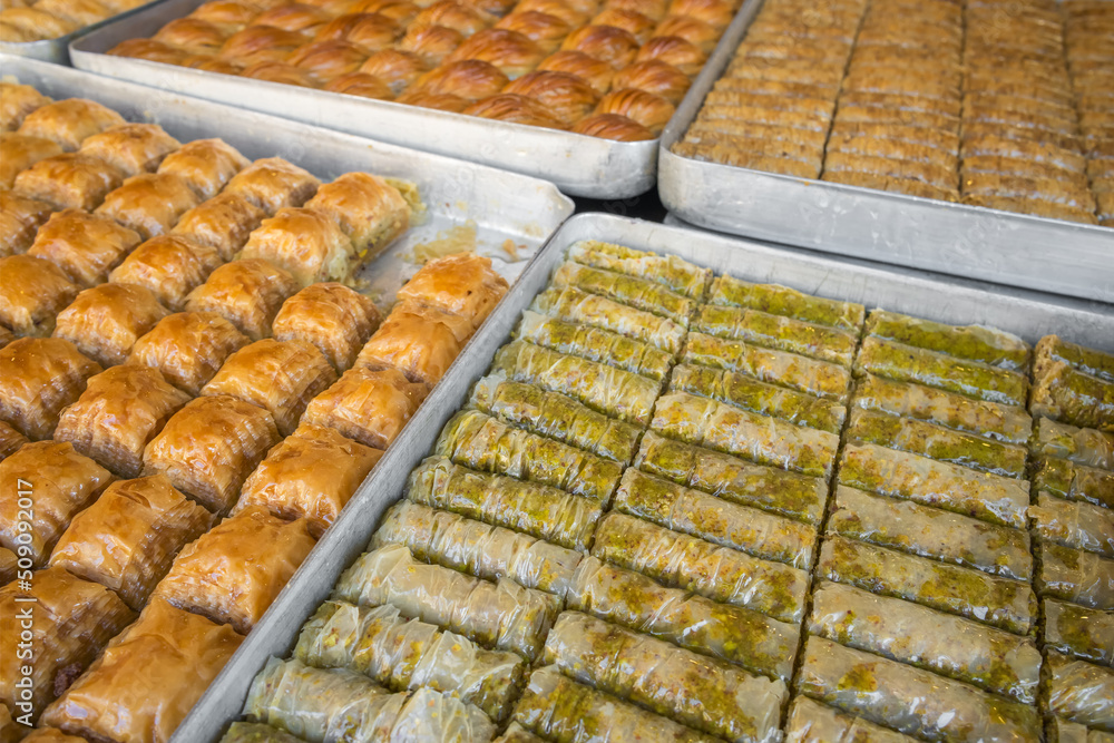 Traditional Turkish dessert Baklava close-up