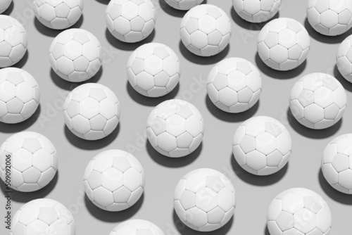 Football soccer balls flat lay monochromatic background