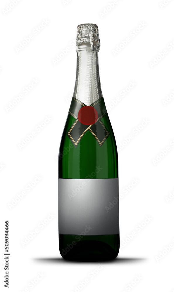 Bottle of sparkling wine with blank label on white background. Mockup for design Bottle of sparkling wine with blank label on white background. Mockup for design