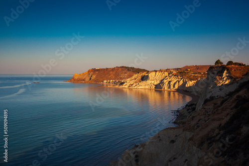 Top view of the coast with the limestone white cliffs in Realmonte. Agrigento