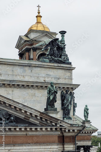 Details of the eastern facade of St. Isaac's Cathedral in St. Petersburg, bronze sculptures, St. Isaac of Dalmatia stops Emperor Valens © AndreyZayats