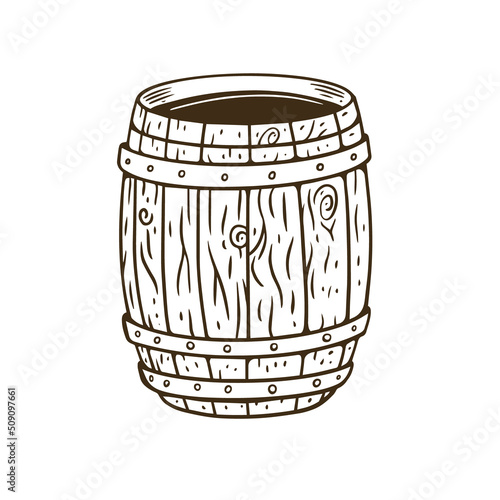 Wooden barrel hand drawn black color sketch vector illustration.