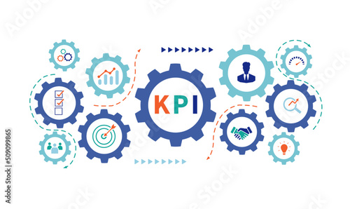 Banner KPI concept with icons. Key, Performance, Indicator using Business Intelligence metrics to measure achievement versus planned target. vector illustrator, infographic.