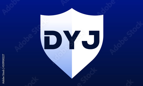 DYJ shield logo design on blue background vector template | monogram logo | abstract logo | wordmark logo | letter mark logo | business logo | brand logo | flat logo, minimalist logo. photo