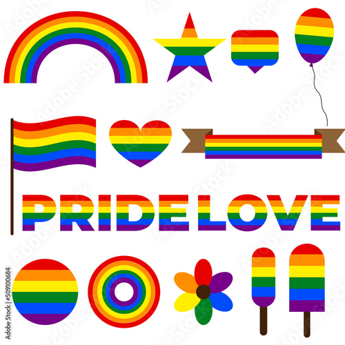Pride month icons, set of LGBTQ community symbols, Vector LGBTQ community icon set, Pride month symbols