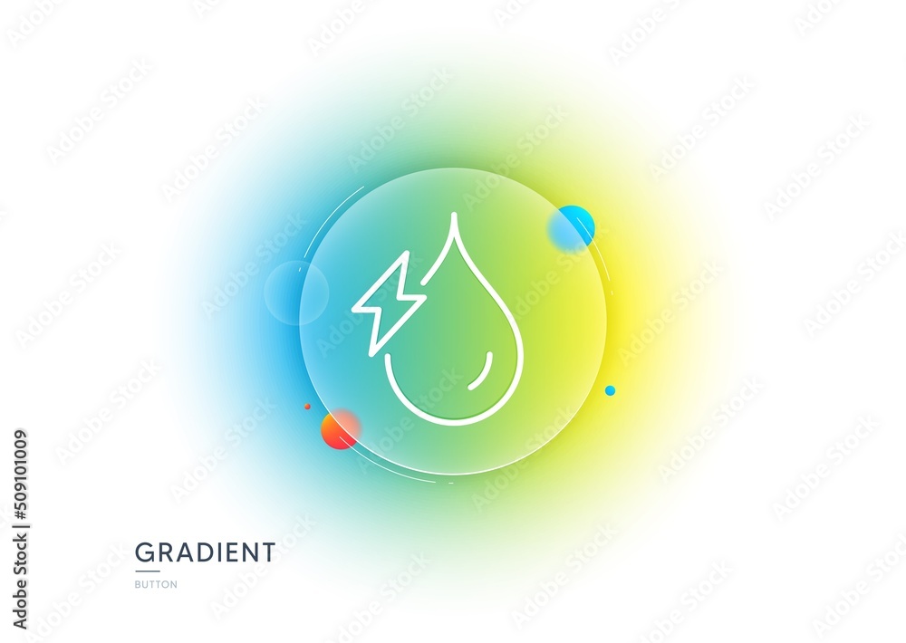 Fototapeta premium Hydroelectricity line icon. Gradient blur button with glassmorphism. Hydroelectric energy type sign. Water power symbol. Transparent glass design. Hydroelectricity line icon. Vector