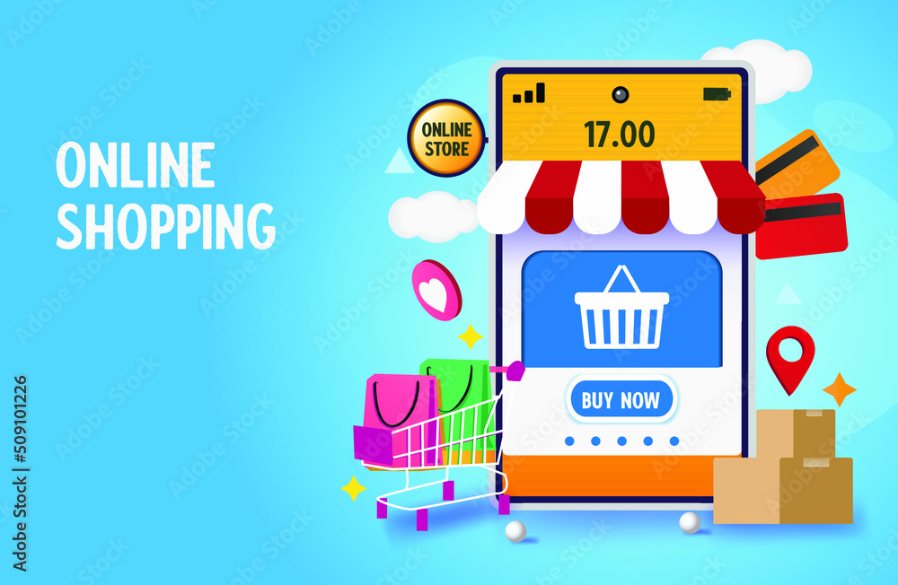 Fototapeta premium Flat design shopping online landing page 