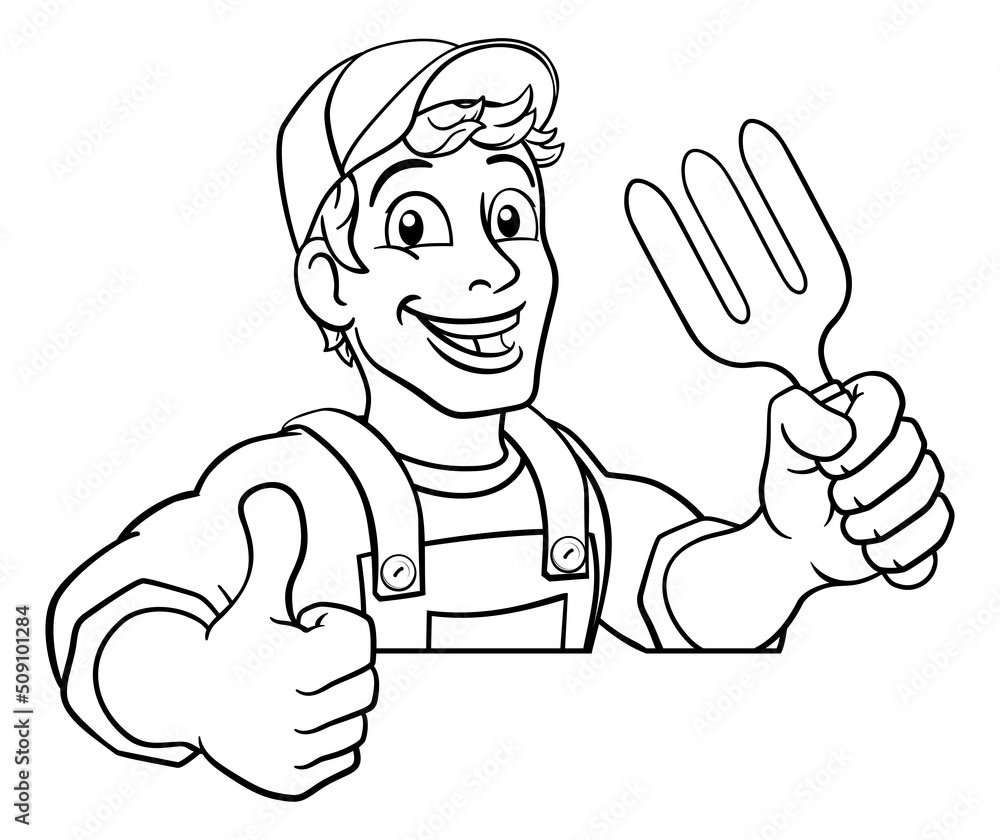 Gardener Garden Fork Tool Handyman Cartoon Man Gardener Garden Fork Tool Handyman Cartoon Man