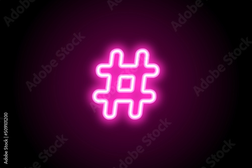 Hashtag pink neon sign social media symbol 