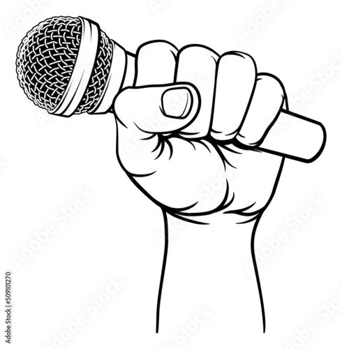 Fist Hand Holding Mic Microphone Cartoon Icon