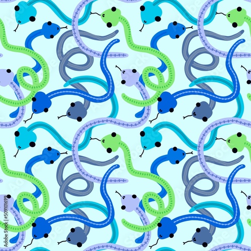 Cartoon seamless snakes pattern for textiles and packaging and gifts and cards and linens and kids and wrapping paper