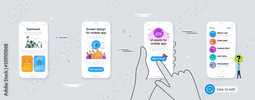 Set of Best rank, Laurel wreath and Fitness calendar line icons. Phone ui interface. Include Winner ribbon, Cardio training, Arena icons. Ole chant, Fitness app, Reward web elements. Vector