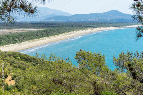 the scenic view of Karadere sandy beach near to the Patara beach divided by the esen river, Fethiye, Turkey © Selcuk