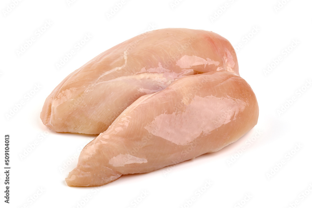 Raw chicken fillets close up isolated on white background Raw chicken fillets close up isolated on white background