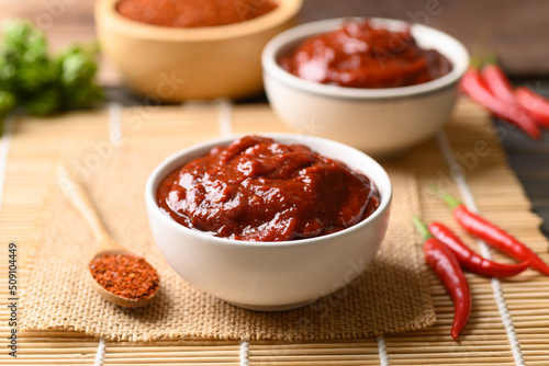 Korean gochujang (red chili paste), spicy and sweet fermented condiment in Korean food