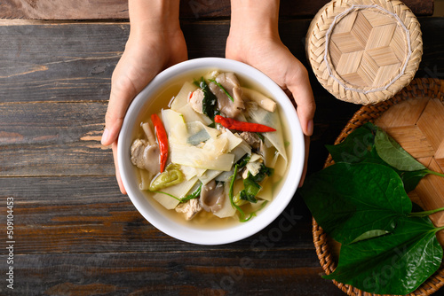 Bilde på lerret Spicy bamboo shoot soup with mushroom, Local Thai food