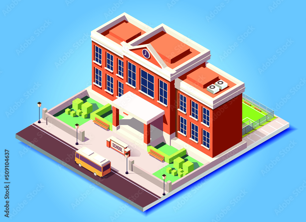  isometric building school vector illustration