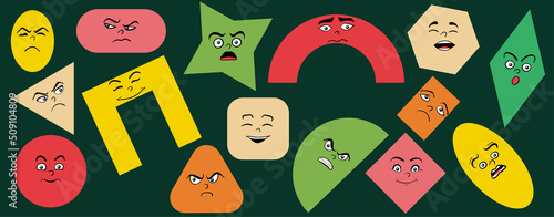 Cartoon cute  graphic shapes with positive and negative emotions.