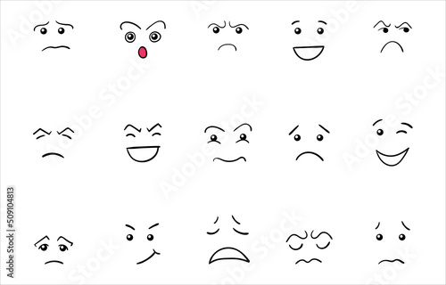 Cartoon cute and funny faces with positive and negative emotions.