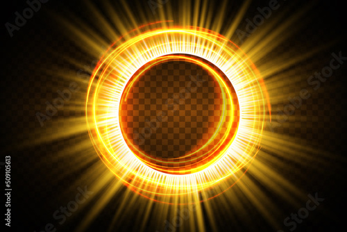 Golden glowing shiny spiral lines effect vector background. EPS10. Abstract light speed motion effect. Shiny wavy trail. Light painting. Light trail. Vector eps10.
