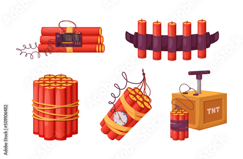 Set of red dynamite sticks and detonator box