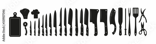 Chef knifes set. Vector stock illustration isolated on white background for design packaging, logo, menu in restaurant. 
