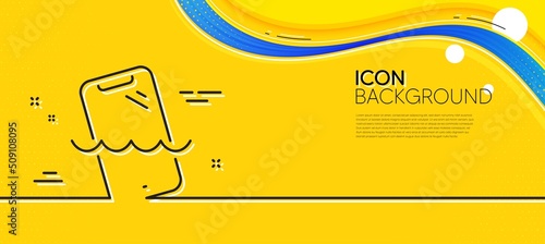 Smartphone waterproof line icon. Abstract yellow background. Phone sign. Mobile device symbol. Minimal smartphone waterproof line icon. Wave banner concept. Vector