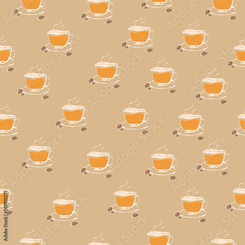 Seamless pattern with coffee. Vector design. Vector graphic. Seamless abstract geometric pattern. Natural aroma drink. Vector drawing.