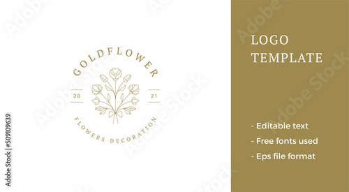Cute narcissus wildflower bouquet romantic decor circle frame minimalist logo vector