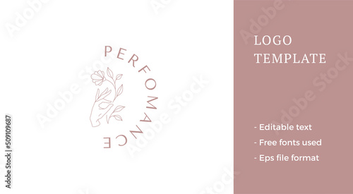 Elegant female hand holding organic natural flower stem botanical blossom minimalist logo vector