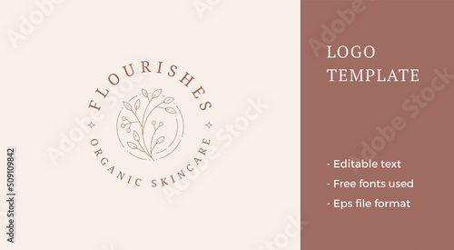 Natural wild cranberry lingonberry plant stem leaves and berries circle frame logo vector