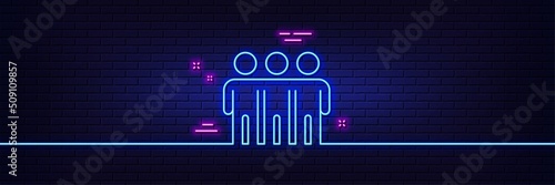 Neon light glow effect. Friendship line icon. Friends group sign. Assistance business symbol. 3d line neon glow icon. Brick wall banner. Friendship outline. Vector