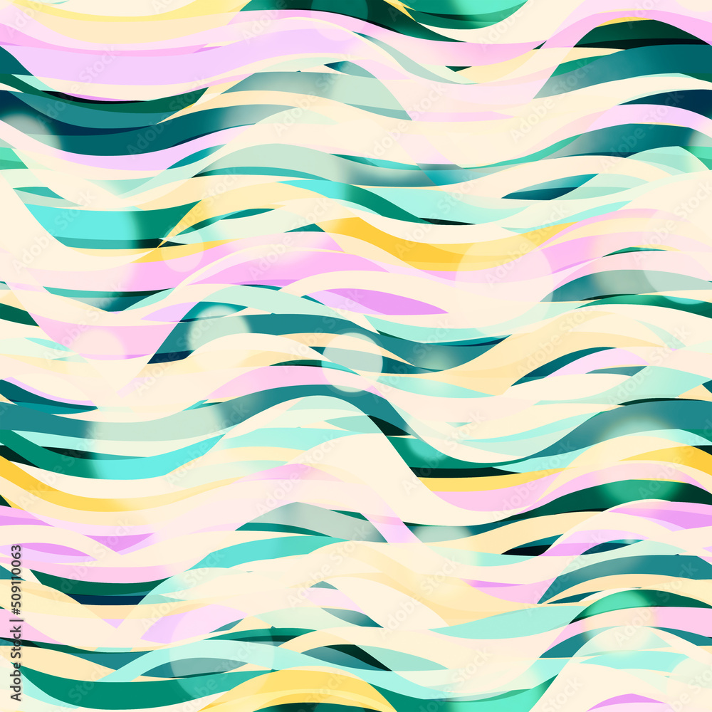 Colorful Brushed Wavy Stripes Bokeh Silhouettes Seamless Trendy Fashion Pattern Perfect for Allover Print