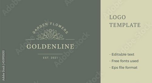 Decorative botanical romantic logo place for text minimalist vector illustration